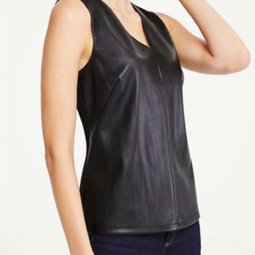 Ann Taylor Faux leather ponte shell top